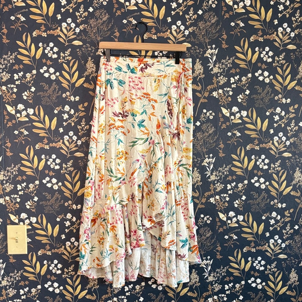 Floral Cream Tiered Ruffle Maxi Skirt